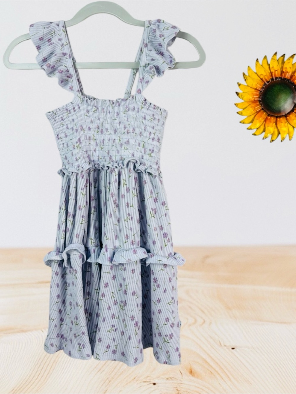 Posh Peanut periwinkle Floral Ruffle Sundress